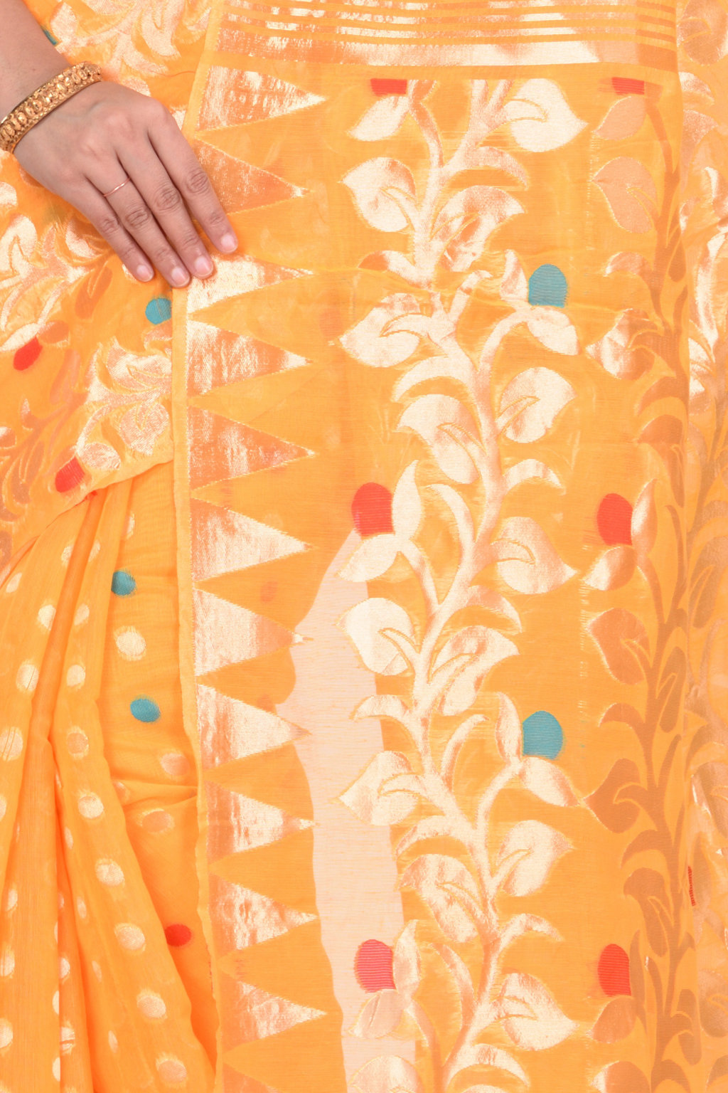 Yellow Pure Cotton Lataguti_Jmdni Jamdani Saree (688)